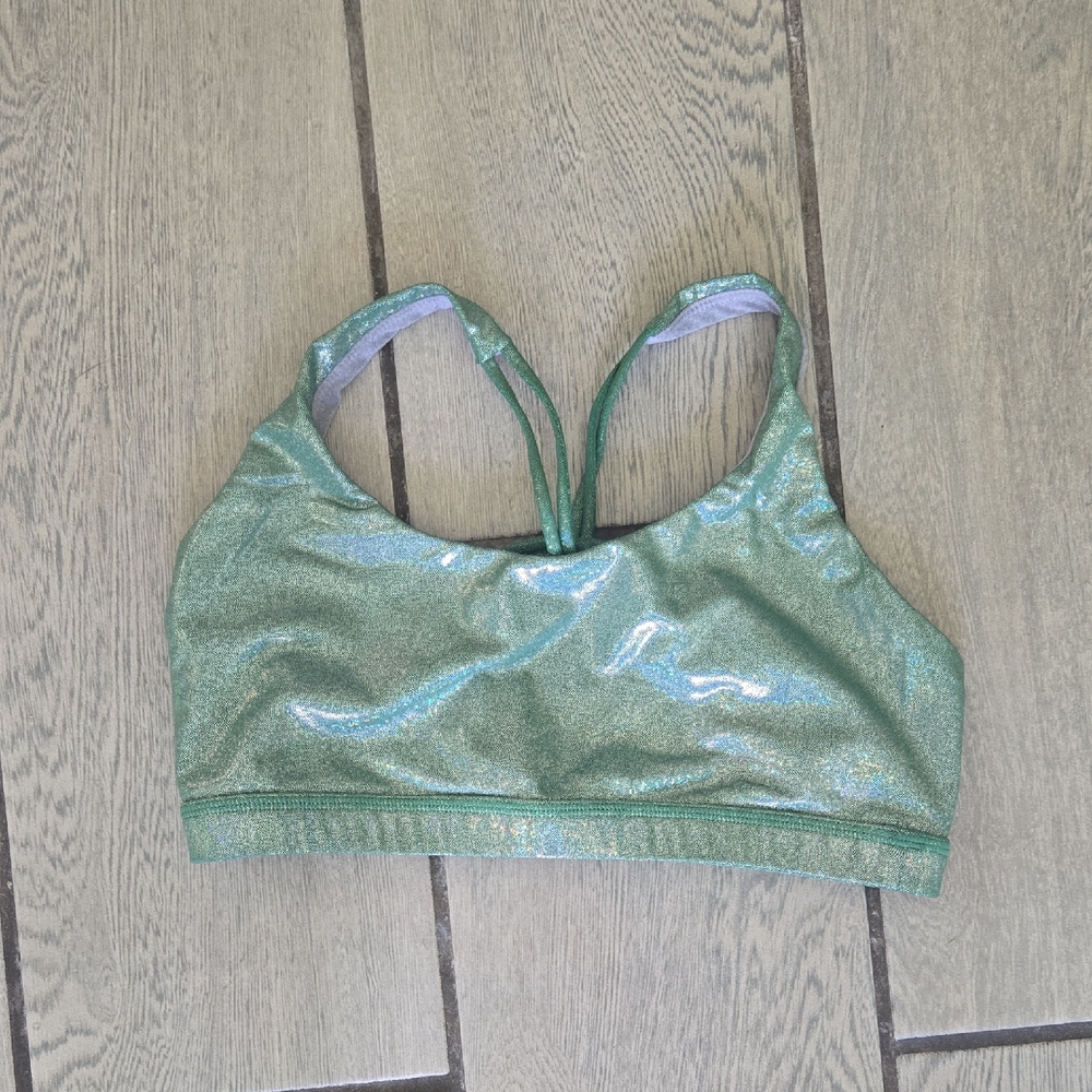 Powerglow Green Shimmer‎ Strappy Back Sports Bra Large act72